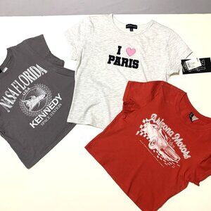 3 Baby Tees Shirt Bundle. White is NWT. 2 H&M Red and Gray Size S, M